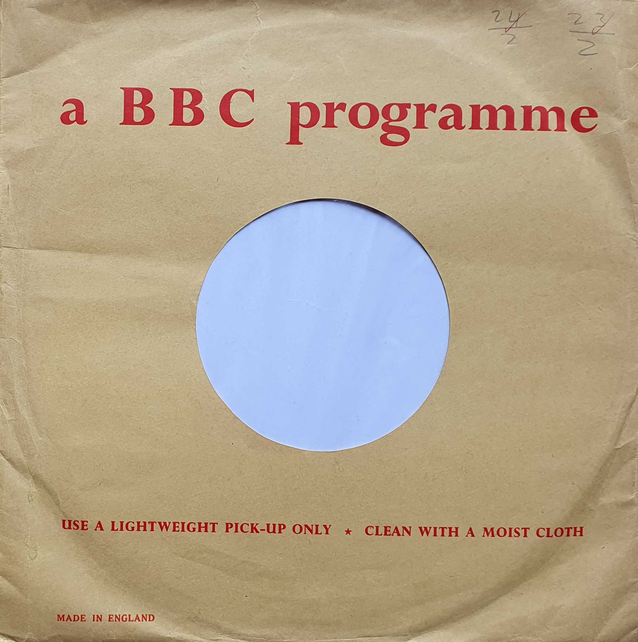 BBC Transcription Disc cardboard sleeves 10'' 1955-1972.